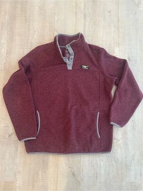 L.L. Bean Women's Maroon Heather Snap-Front Fleece Pullover with Gray Trim